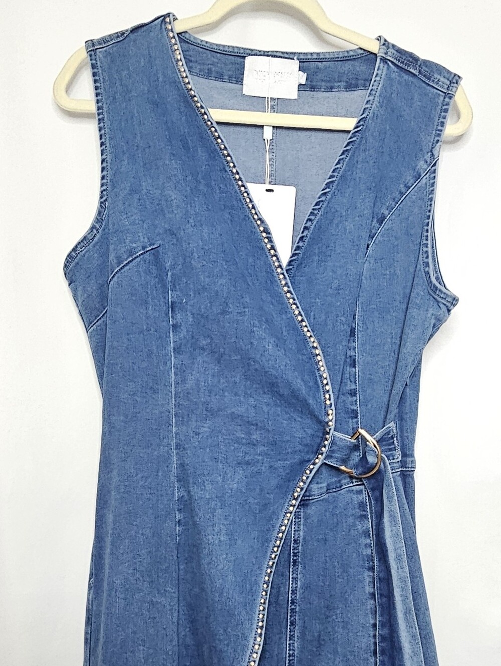 Muy Muy Fancy Studded Denim Wrap Wide Leg Jumpsuit Medium M